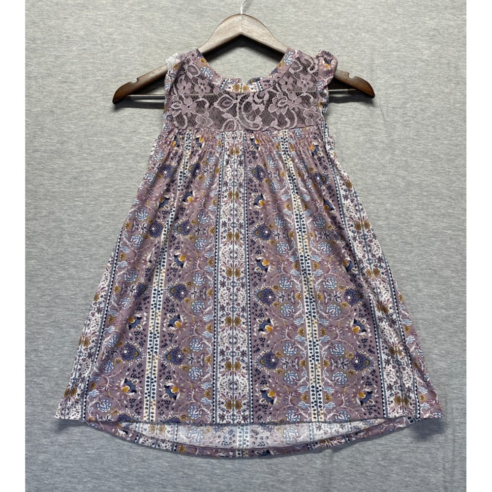 WallFlower A Line Dress Girls M Multicolor Floral Smocked Lace Yoke Keyhole Back